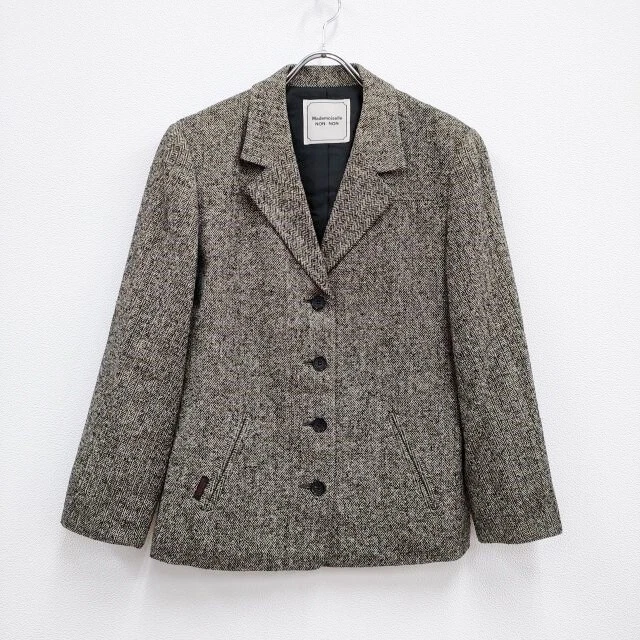 Mademoiselle NONNON silk tweed tailored jacket Beige black 3-0507M♪