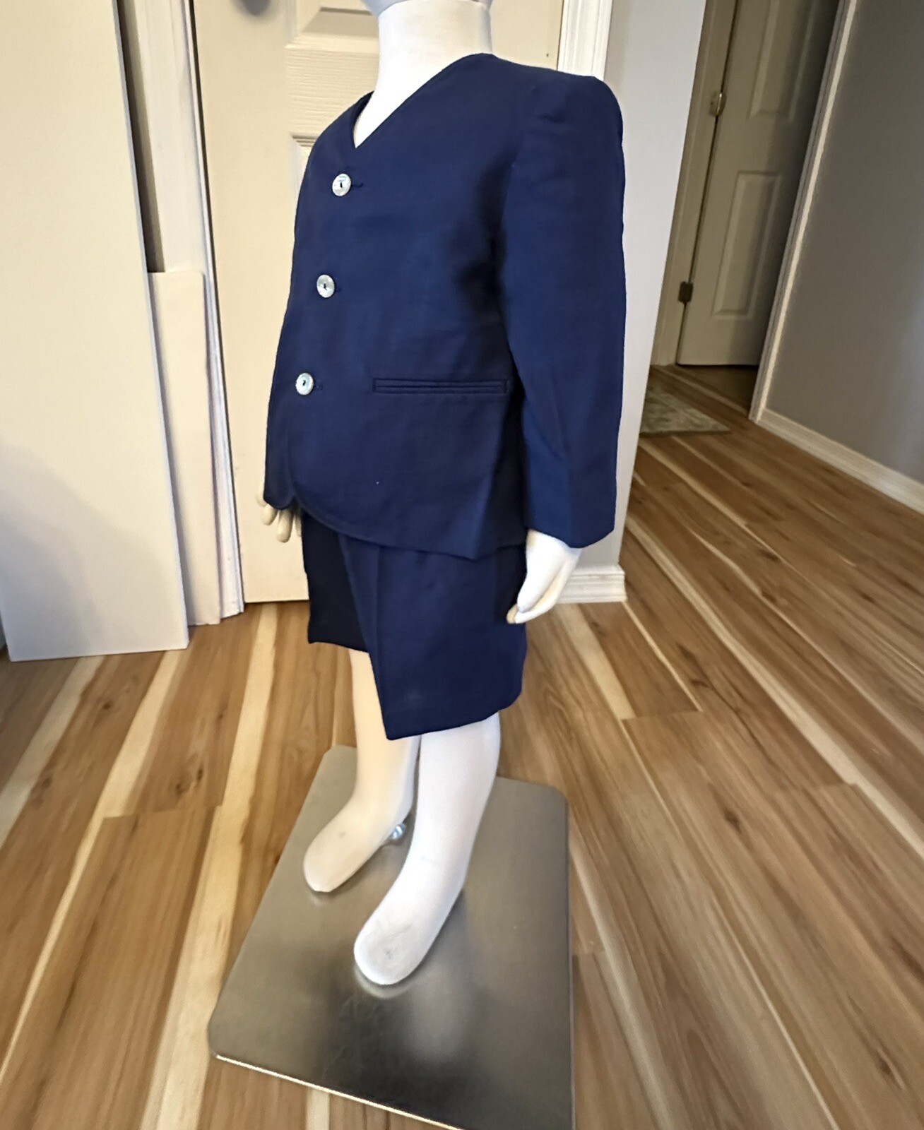 VTG Toddler 3T Blue Linen Short Pants & Jacket Suit, Boys Eton Suit USA