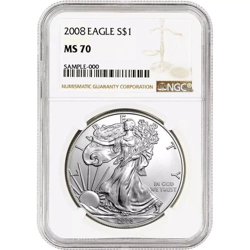 2008 $1 American Silver Eagle NGC MS70 Brown Label