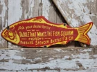 VINTAGE HIBBARD SPENCER BARTLETT PORCELAIN SIGN OLD FISHING TACKLE LURES 24"