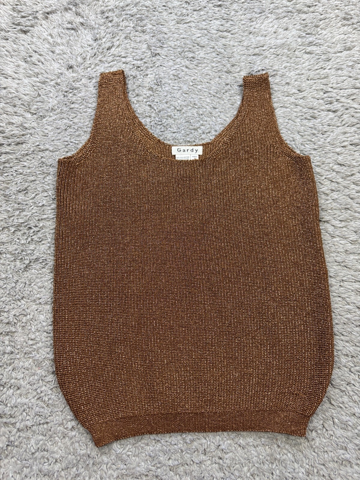 Gardy Top Women Small Brown Metallic Sleeveless Scoop Neck Ribbed Sweater Vest