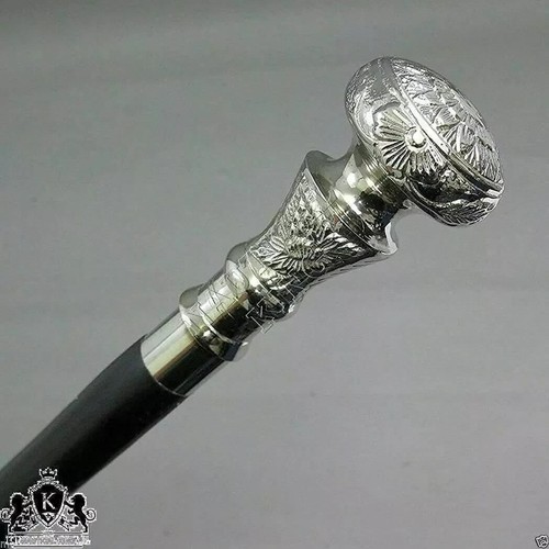Vintage Antique Walking Cane Wooden Walking Stick Silver Brass Handle Knob Gift - Picture 4 of 4