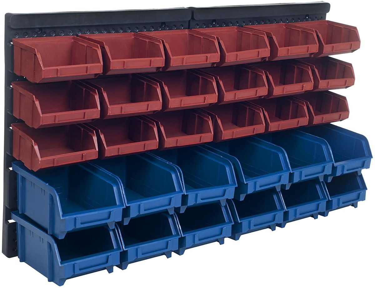Small Parts Bins Organizer Storage Plastic 30 Boxes Wall