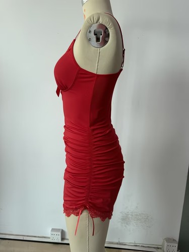 Pigiama donna rosso sexy lingerie pizzo morbido vestito babydoll da notte taglia-M - Foto 6 di 8