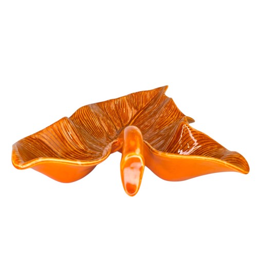Vintage Midcentury Hull USA Detailed Orange Leaf Table Dish #63 Centerpiece Bowl - Picture 4 of 7