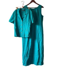 Vintage 90s linen blend teal maxi dress with jacket size large