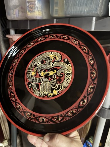 Lacquerware Decorative Tray With Intertwined Figures Comes With Stand 11 3/4” - Picture 5 of 12