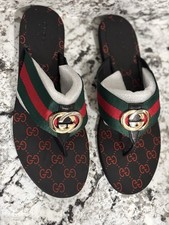 Gucci GG Logo Thong Sandals Black Red/Green S...