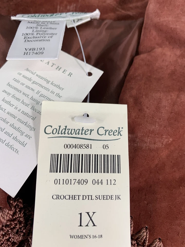 Chaqueta de gamuza Coldwater Creek para mujer 1X marrón detalle de ganchillo cuero nueva con etiquetas 16-18 Foto 4 de 4
