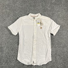 Timberland Boys M 10-12 White Short Sleeve Button Up Shirt Logo NWT