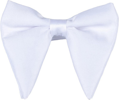 Mens Oversized Satin Silk Bow Tie Solid Color Formal Tuxedo Big Bowtie B- White