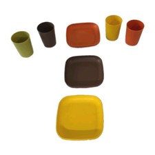 Vtg Tupperware Toys Mini Serve It Play Dishes Lot 3 Plates 4 Cups Harvest 1970s