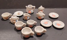Vintage 17 Piece Porcelain Miniature Tea Set Place Settings Teapot Plates Cups