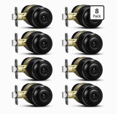 8 Pack Matte Black Privacy Door Knobs for Bedroom Bathroom Office Apartment