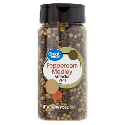 Great Value Peppercorn Medley Grinder Refill 5.3 oz Mixed Peppercorn Seasoning