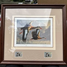 James Hautman 1989 US Dept. of the Interior Framed S/N Print w/2 Stamp-1 Signed 