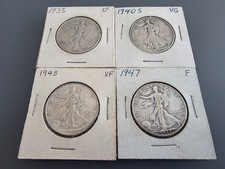 Lot Of 4 Walking Liberty Half Dollars 90 Silver 1935, 1940, 1945, 1947