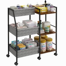 Baby Diaper Caddy Organizer Cart, 3-Tier Rolling Wheels Cart with Dividers an...