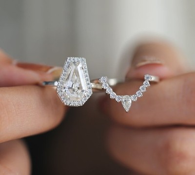 3.00 CT Coffin Cut Moissanite Bridal Set Engagement Ring Solid 14K White Gold