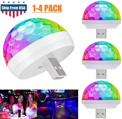 4× USB LED Mini Voice-Activated Ball & Disco Ball Light Strobe Car Atmosphere US