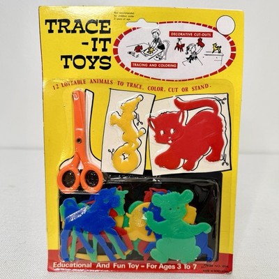 VTG Trace-It Toys 12 Plastic Animals To Trace Color Cut Fortune 896 Retro Kids