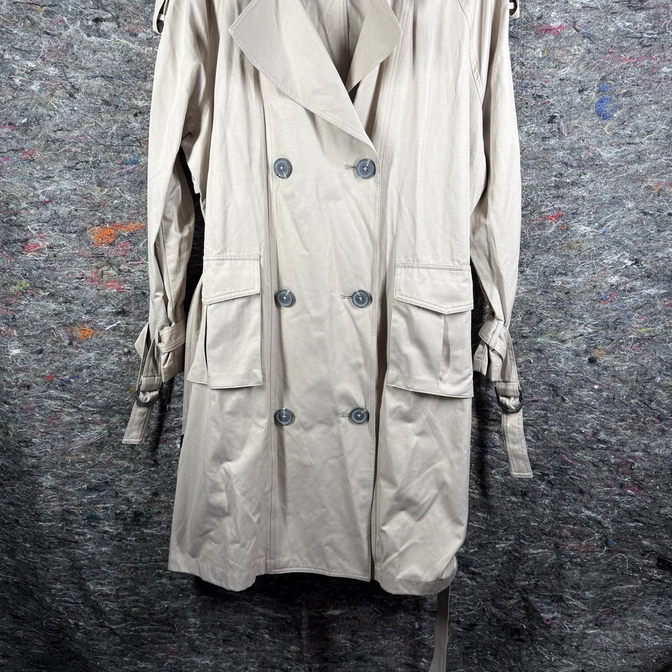 Gabardina Simply Vera By Vera Wang para mujer XL chaqueta larga caqui lazo cintura Foto 3 de 4