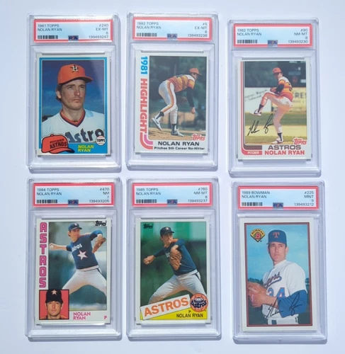 1980s NOLAN RYAN PSA Newly Graded Baseball Card Lot of 6