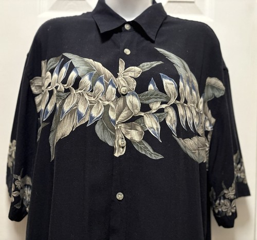 VTG 90s Pierre Cardin Black Hawaiin Shirt Floral Stripe Goth Aloha Punk Rayon M - Picture 3 of 5