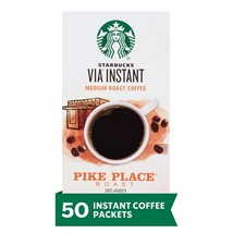 Starbucks VIA Instant Coffee, Medium Roast 50 Count Pack of 1 , Pike Place