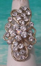 Gold Tone adjustable Ring with Multi Clear Rhinestones