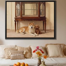 Dog Oil Painting Akita Poodle Wall Art Living Room Dog Decor Animal Canvas Print