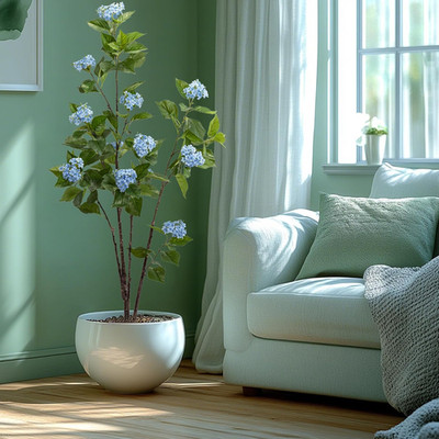 6Ft Blue Fiddle Leaf Fig Tree - Artificial Indoor/Outdoor Hydrangea Decor