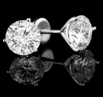 Runde Diamant 3 Krappen Ohrstecker 3 Karat IGI Lab Grown 14k Weißgold Ohrring...
