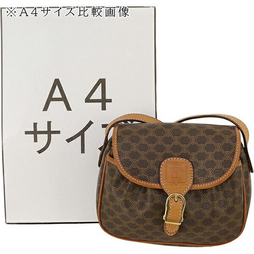 Celine Crossbody Shoulder Bag Macadam PVC Coated Canvas Leather Brown Magnetic - 第 8/21 張圖片