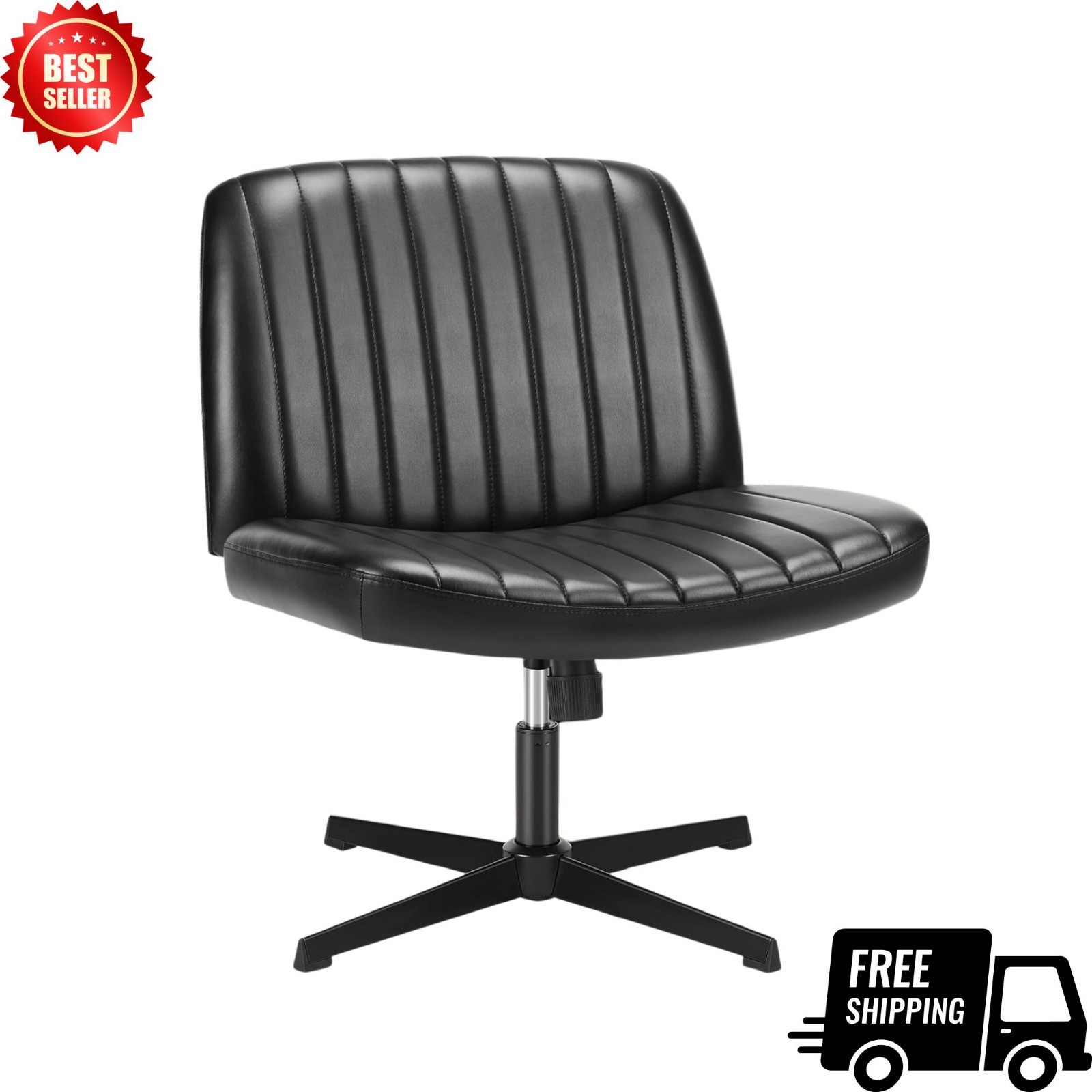 Pu Leather Armless Swivel Desk Chair Adjustable Wide Seat Black