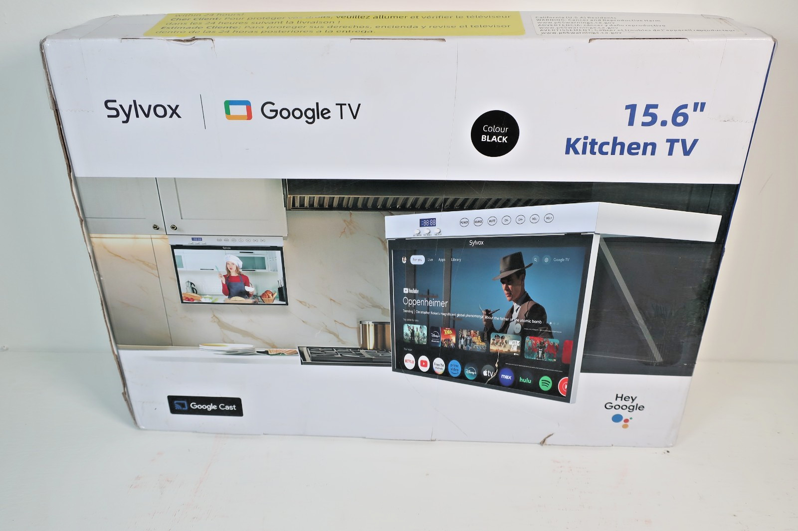 Sylvox 15.6&rdquo; Under Cabinet Smart TV &ndash; Built-in Apps &ndash; Flip-Down Kitchen TV BLACK