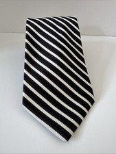 Brooks Brothers Black  White Stripe Pure Silk Tie Stain Resistant USA 59 X 3.5