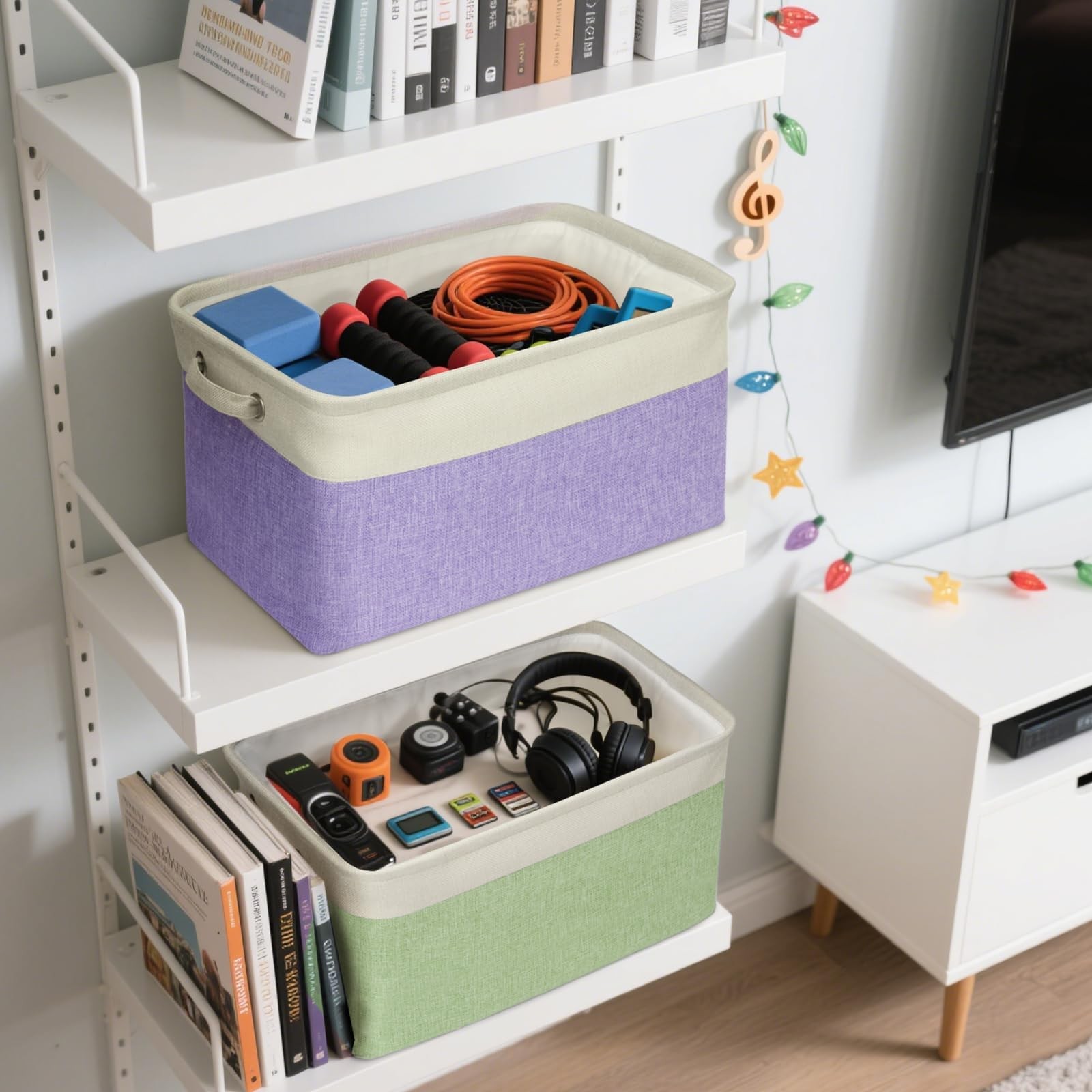 4 Pack Fabric Storage Bins for Shelves, Linen Storage Baskets for Organizing,...