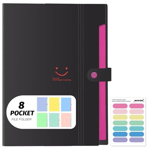 Expanding File Folder, 8 Pockets Accordion File Organizer, A4 Letter Size Black - Picture 2 of 8