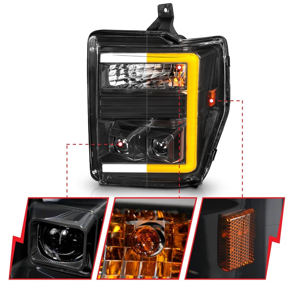 Juego de faros proyectores lentes transparentes negros para Ford F-250 Super Duty 2008-2010 Foto 4 de 4