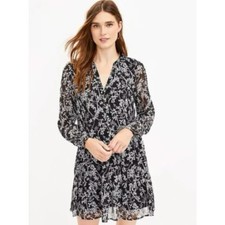 Ann taylor Loft white floral black chiffon drop waist trapeze dress womens M