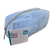 Pen + Gear Quilted Plush Pencil Pouch Light Blue Rose Gold Zipper Very Soft