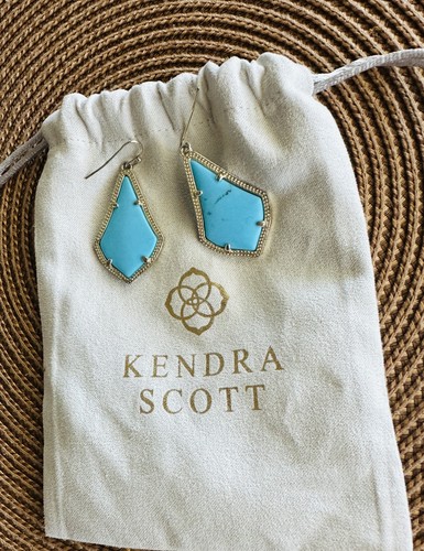 Orecchini Kendra Scott Alex oro 14k venato blu turchese traforato e borsa gioielli - Foto 1 di 10