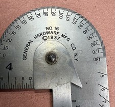 Vintage 1937 General Hardware Mfg Co No.16 Protractor Made in USA (Pre-Owned)