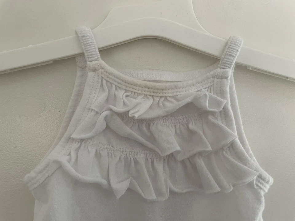 Okie Dokie Baby Girls Solid White Ruffle Cotton Blend Sleeveless Tank Top 3M - Image 3 of 4
