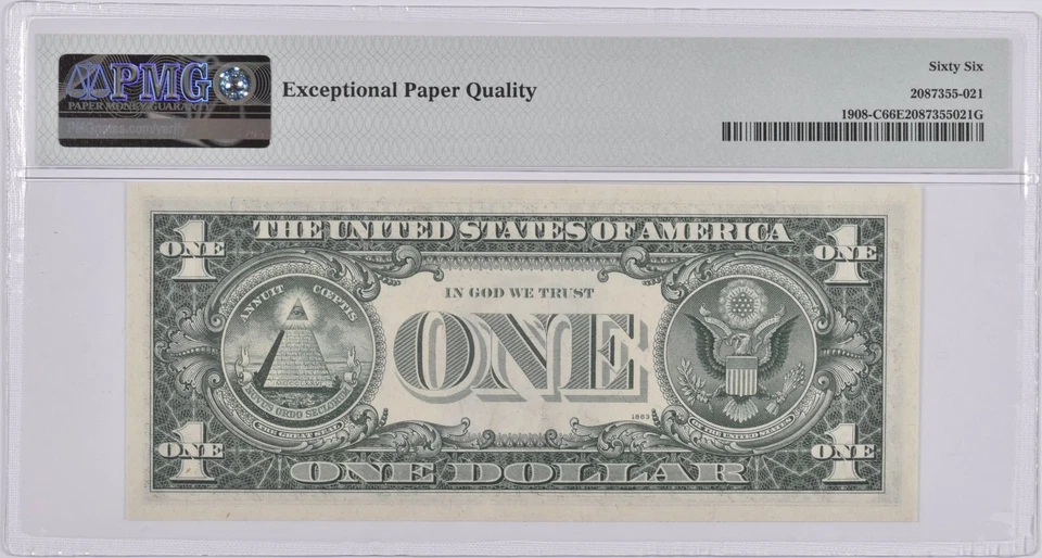 PMG Gem Unc 66 EPQ $1 1974 Philadelphia, PA US Federal Reserve Fr#1908-C *0011 - Image 2 of 3