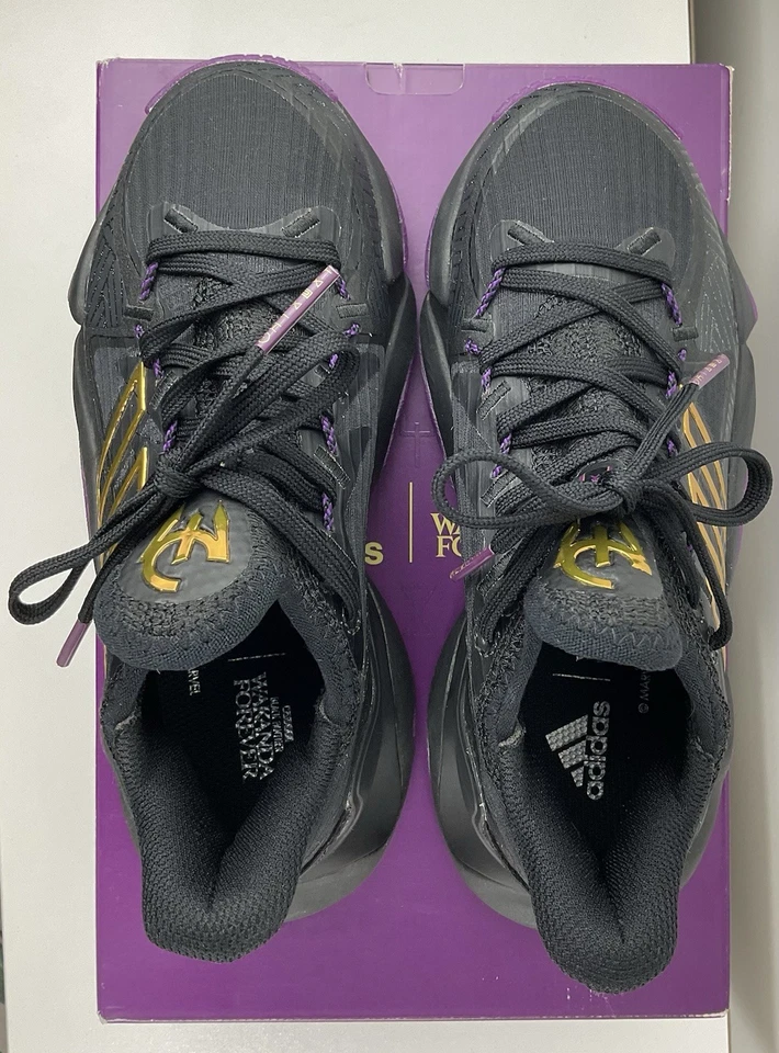 New Adidas Mahomes 1 Impact FLX Boy Size 2 Marvel Black Panther GX9654 With Box - Image 4 of 4