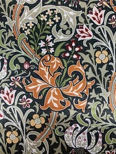 Golden Lily satin faux silk fabric William Morris floral art nouveau