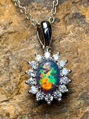 Herzen Kunst Sterlingsilber klassisch Cluster massiv Taube blau rot Opal Halskette