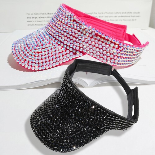 Glitter Rhinestone Sun Visor Cap Sequin Sparkly Women Lady Summer Beach Sun Hat - Picture 3 of 16